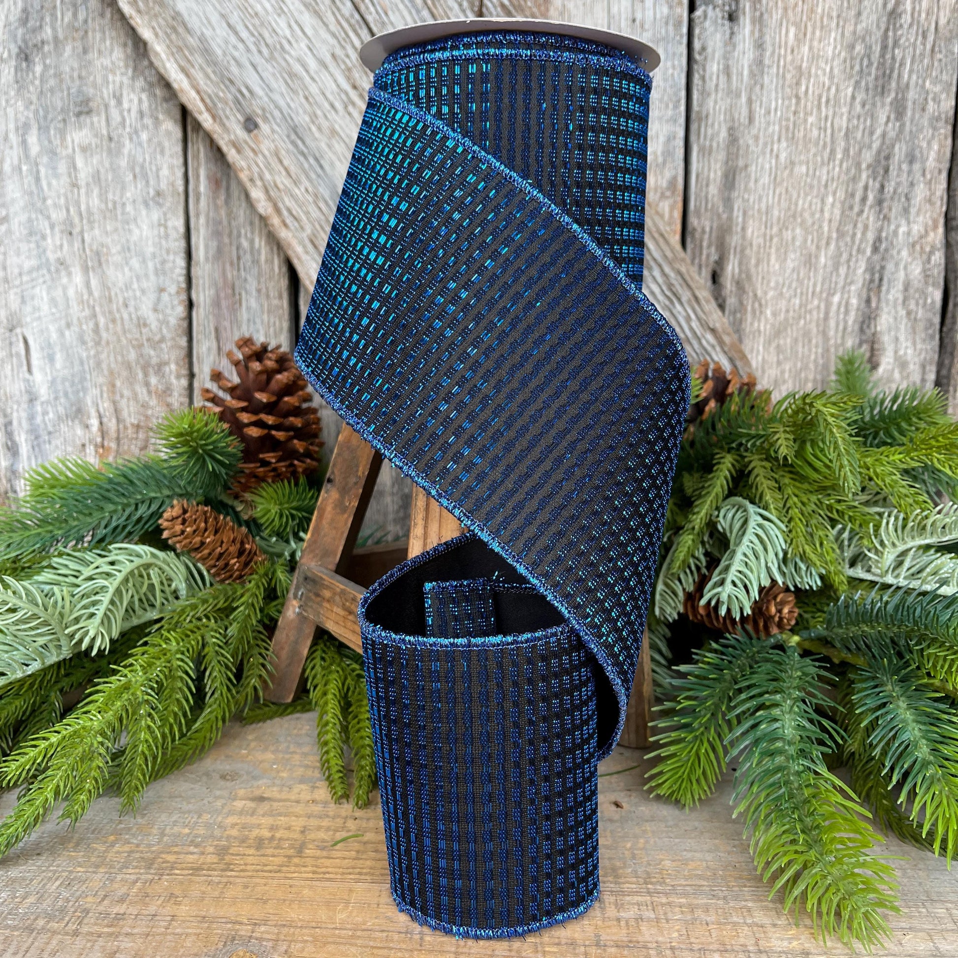 4" Midnight Blue RIbbon, Blue Ribbon, Wired Ribbon