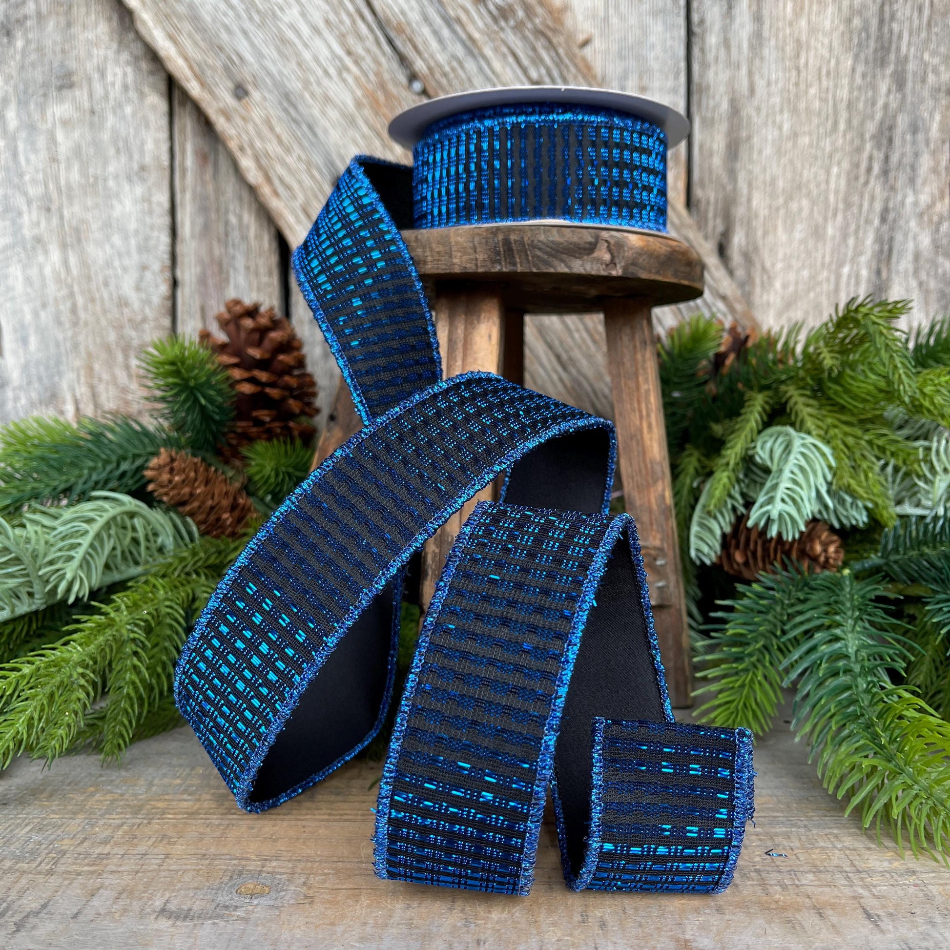 1.5" Midnight Blue RIbbon, Blue Ribbon, Wired Ribbon, Navy Blue Ribbon, Christmas Tree Ribbon, Metallic Ribbon, 78496-09-27