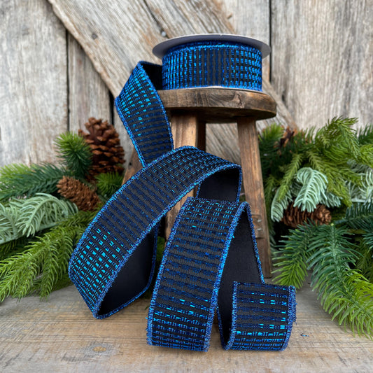 1.5" Midnight Blue RIbbon, Blue Ribbon, Wired Ribbon, Navy Blue Ribbon, Christmas Tree Ribbon, Metallic Ribbon, 78496-09-27