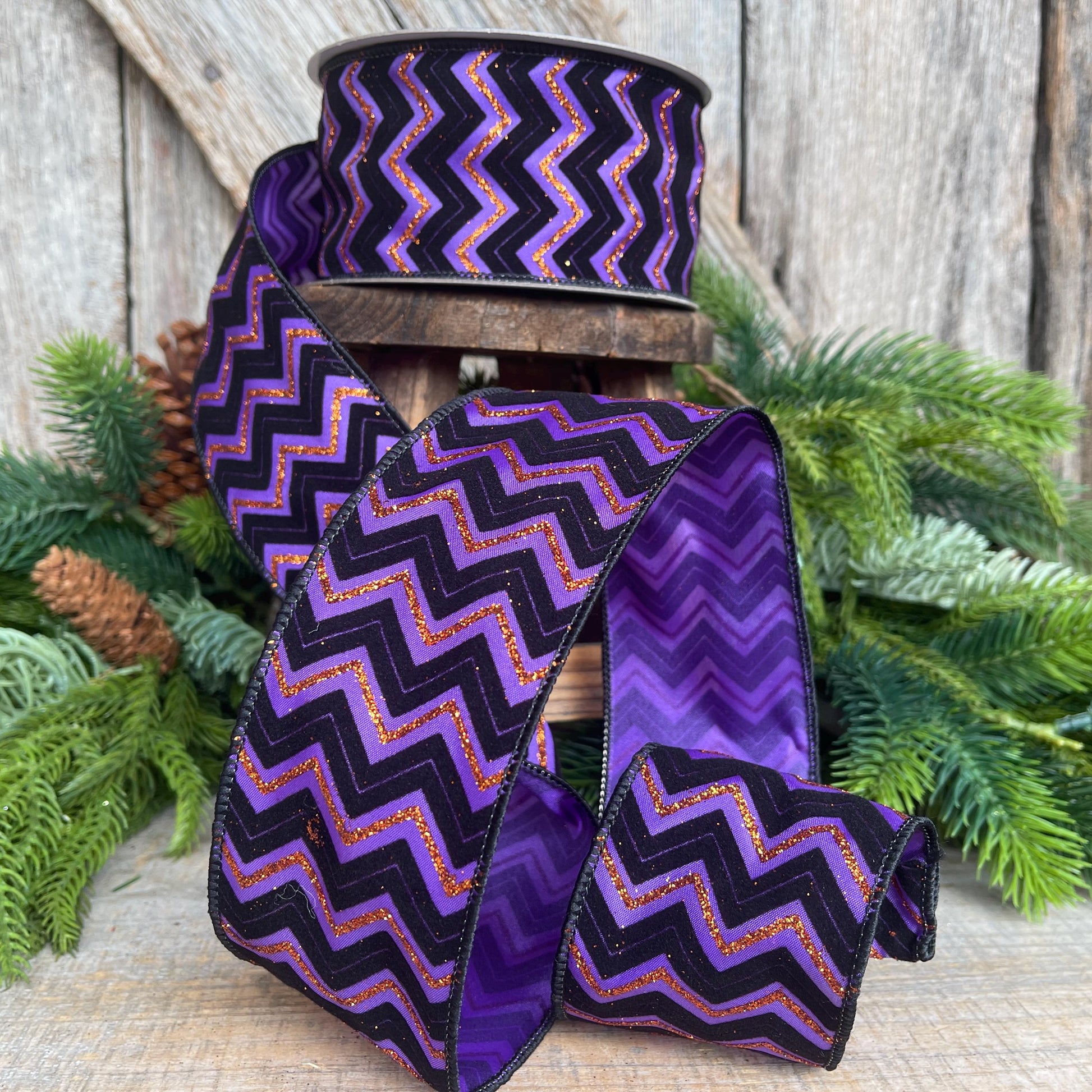 2.5" Purple Chevron Web Ribbon, Farrisilk Ribbon, Halloween RIbbon