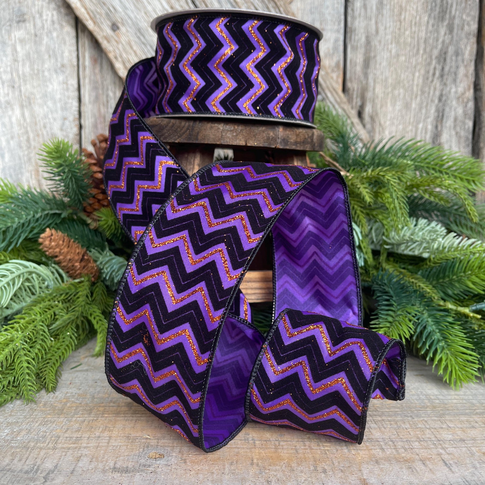 2.5" Purple Chevron Web Ribbon, Farrisilk Ribbon, Halloween RIbbon