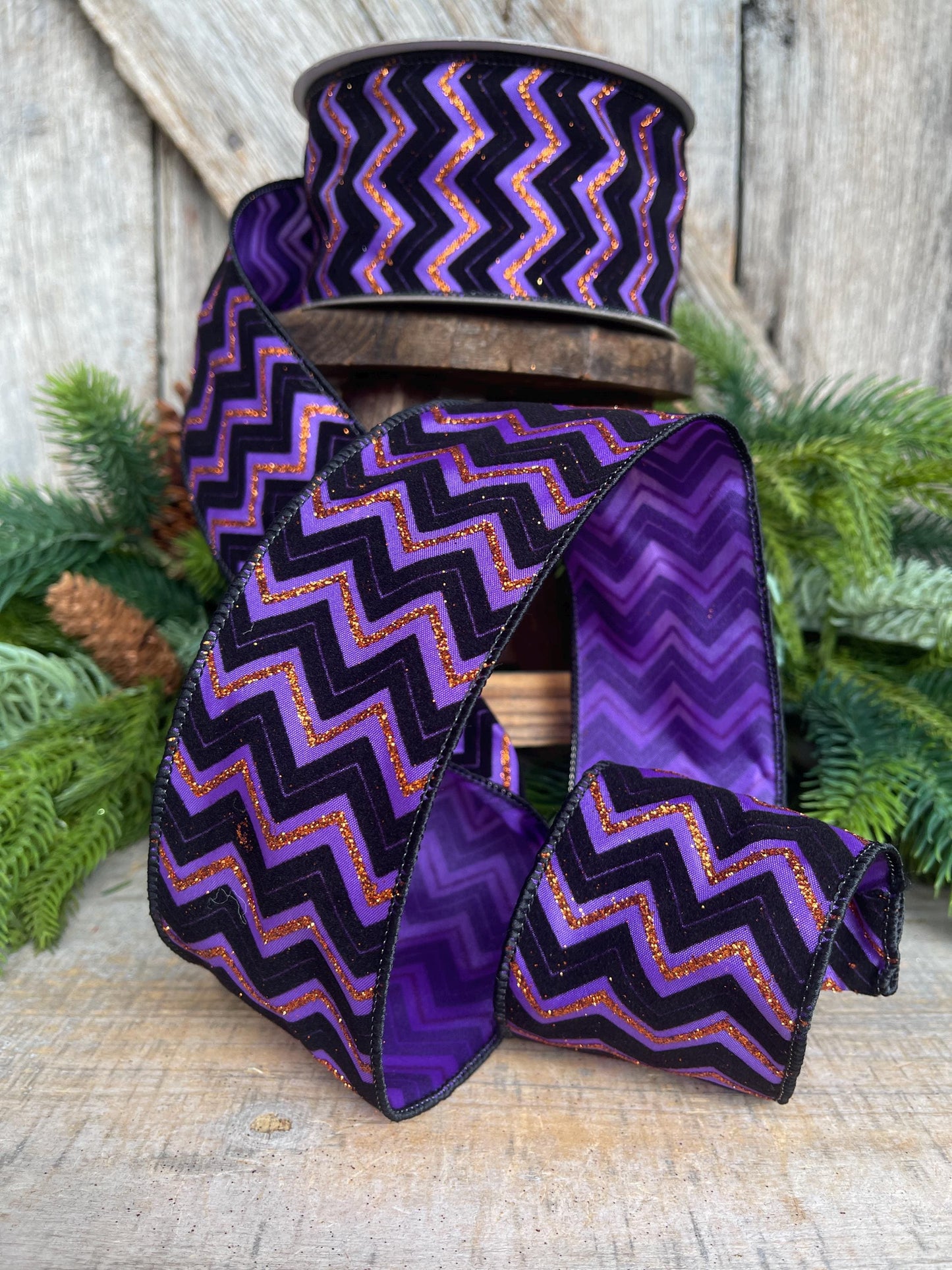 2.5" Purple Chevron Web Ribbon, Farrisilk Ribbon, Halloween RIbbon
