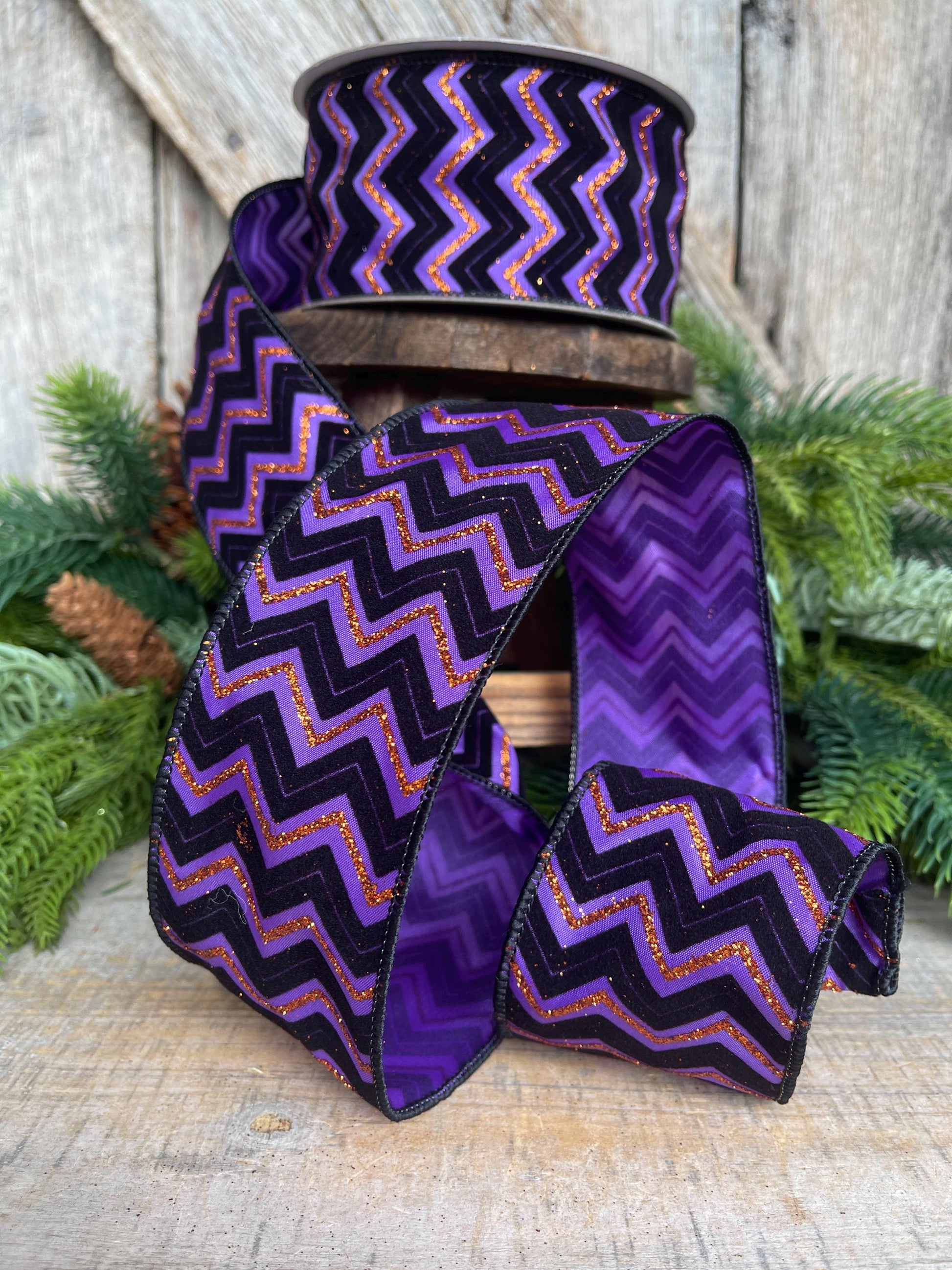 2.5" Purple Chevron Web Ribbon, Farrisilk Ribbon, Halloween RIbbon
