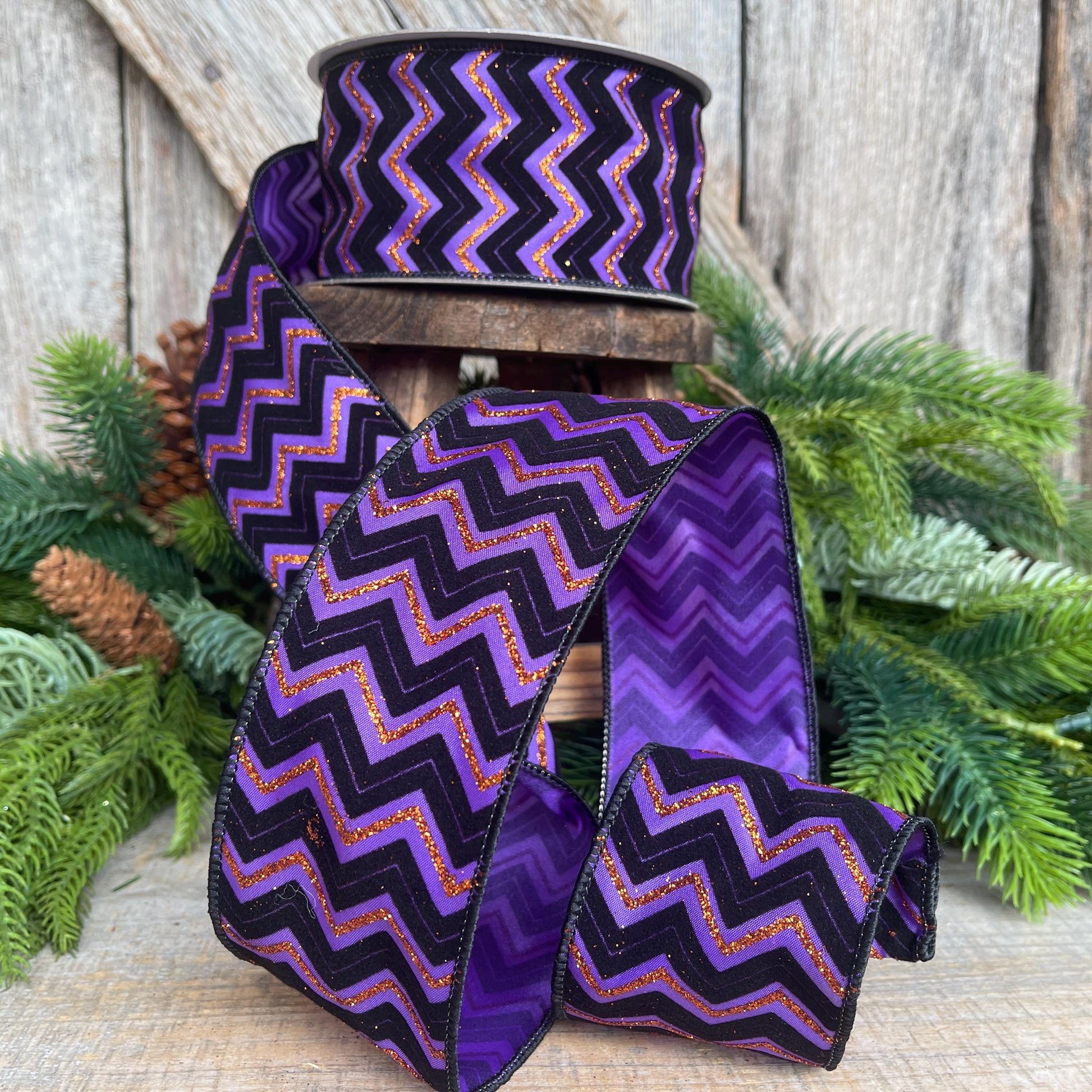 2.5" Purple Chevron Web Ribbon, Farrisilk Ribbon, Halloween RIbbon