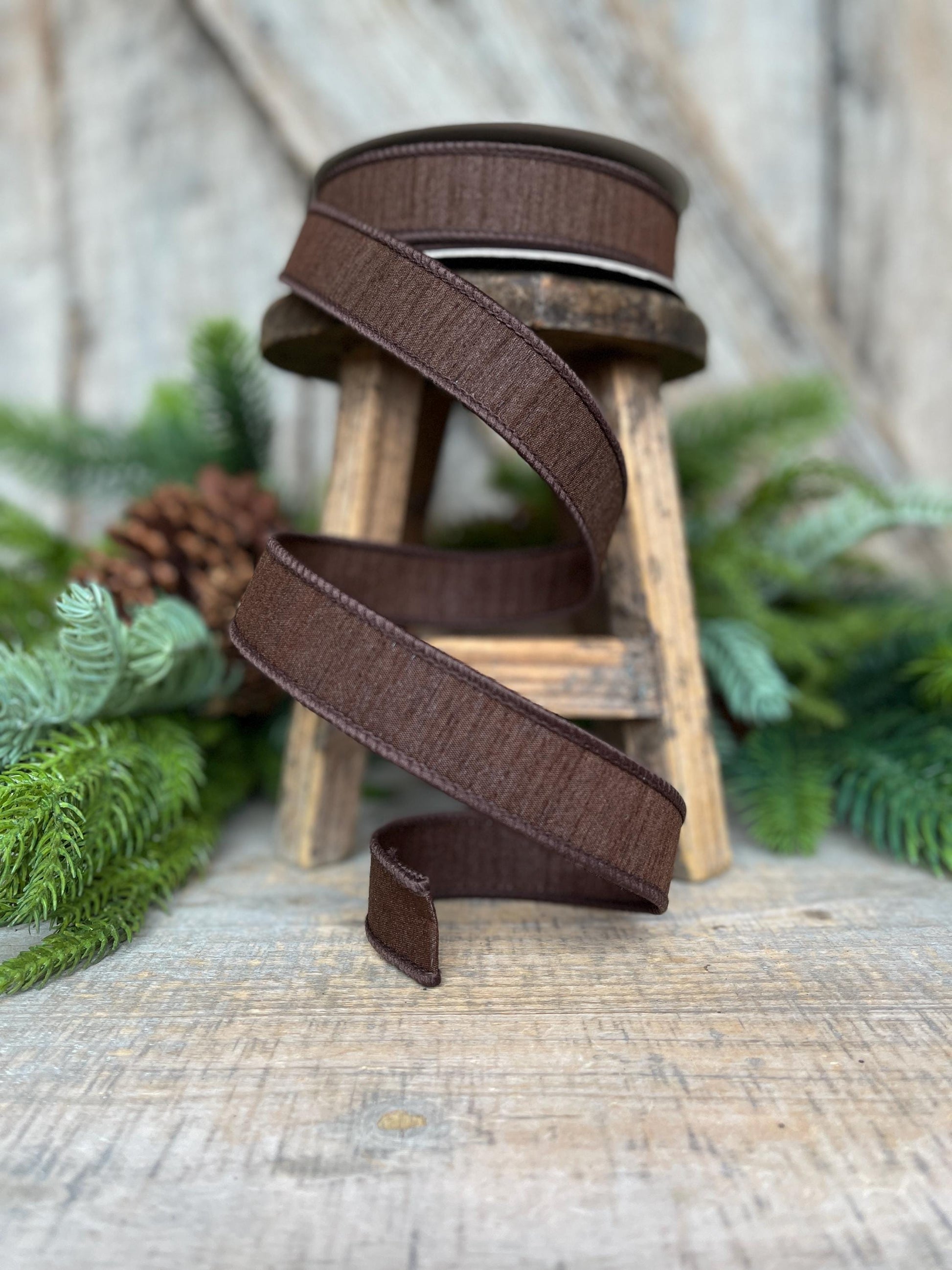 1” Chocolote Brown Dupioni Ribbon, Fall ribbon, Christmas ribbon