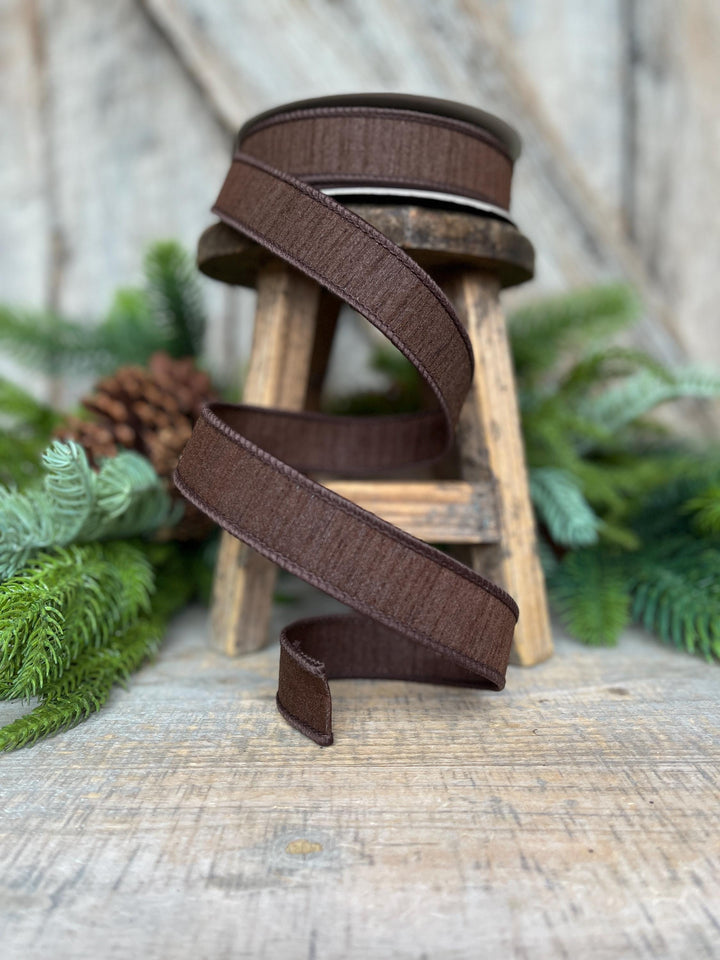 1” Chocolate Brown Dupion Ribbon, Fall ribbon, Christmas ribbon