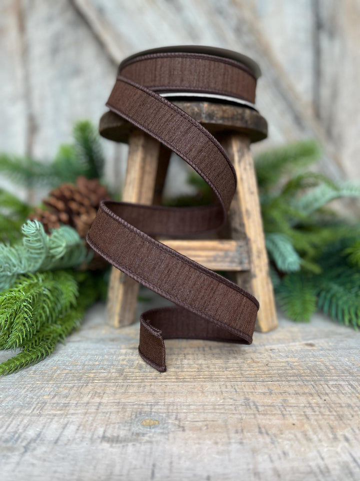 1” Chocolate Brown Dupion Ribbon, Fall ribbon, Christmas ribbon
