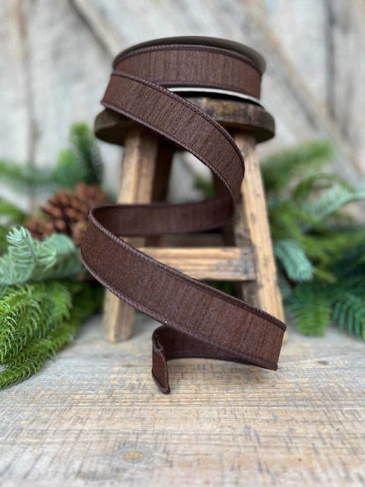 1” Chocolate Brown Dupion Ribbon, Fall ribbon, Christmas ribbon
