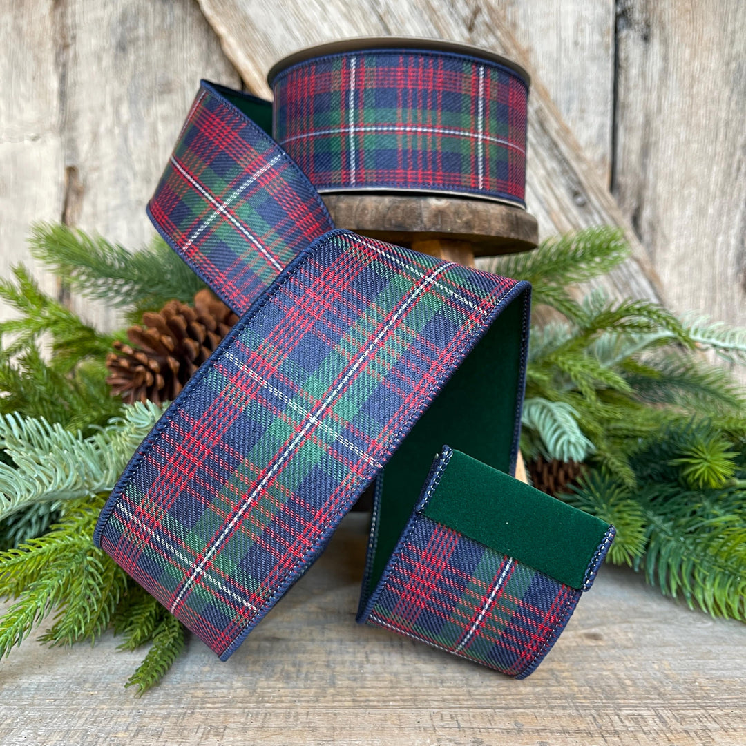 2.5" Blue Westchester Plaid Ribbon, Farrisilk Ribbon, Traditional Christmas Plaid Ribbon