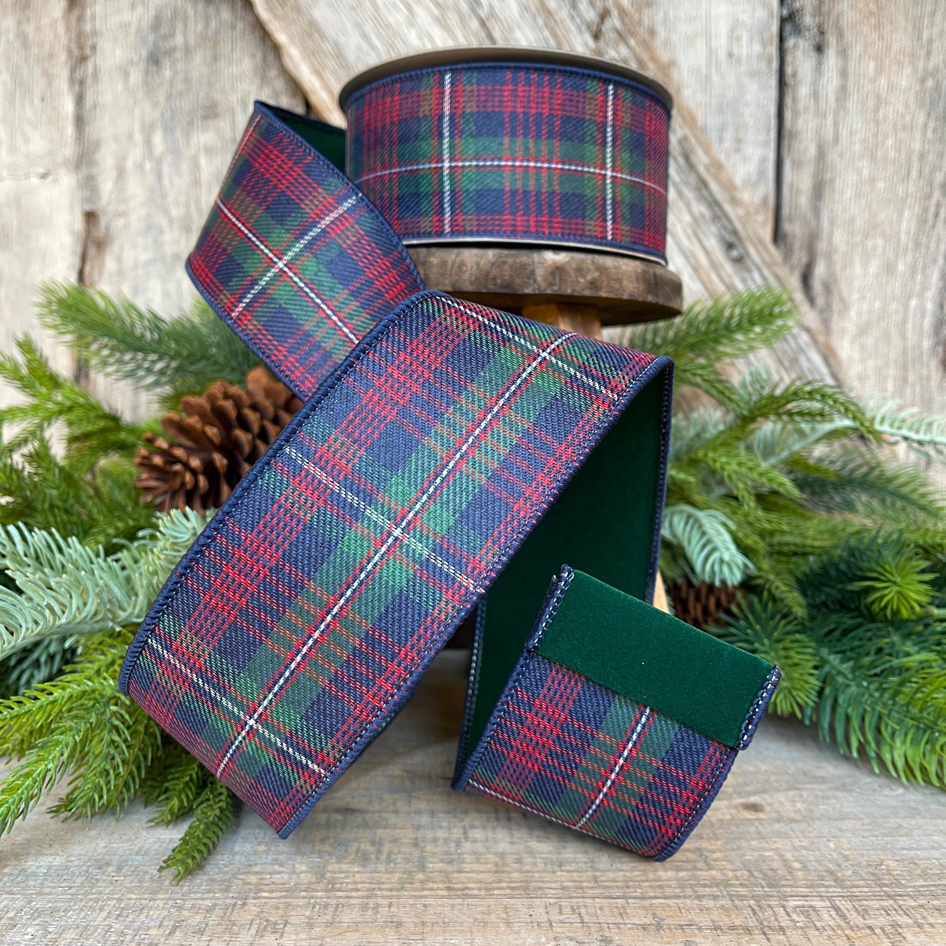 2.5" Blue Winchester Plaid Ribbon, Farrisilk Ribbon, Christmas Plaid Ribbon
