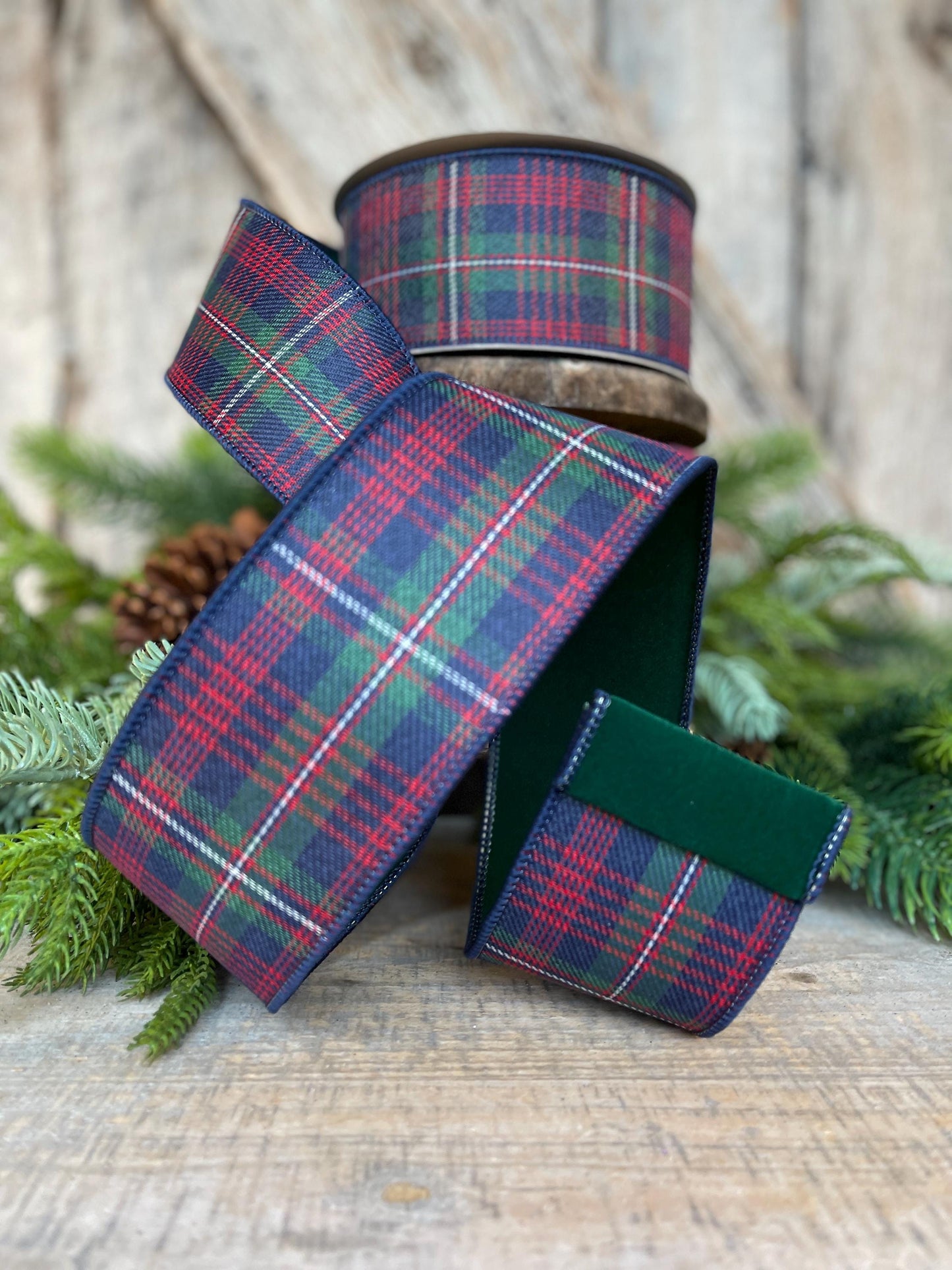 2.5" Blue Winchester Plaid Ribbon, Farrisilk Ribbon, Christmas Plaid Ribbon