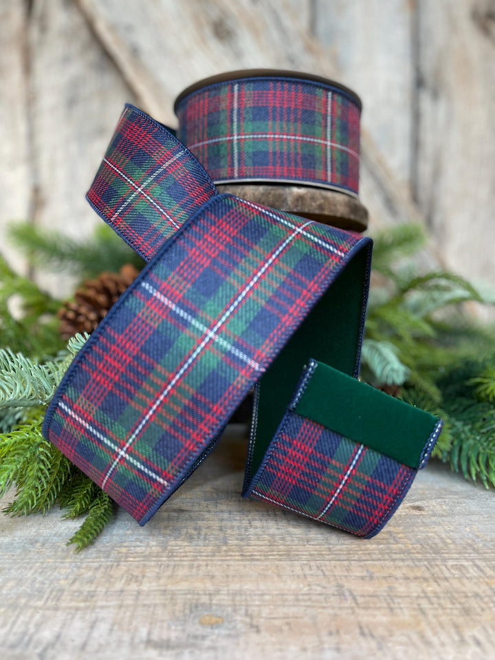 2.5" Blue Westchester Plaid Ribbon, Farrisilk Ribbon, Traditional Christmas Plaid Ribbon