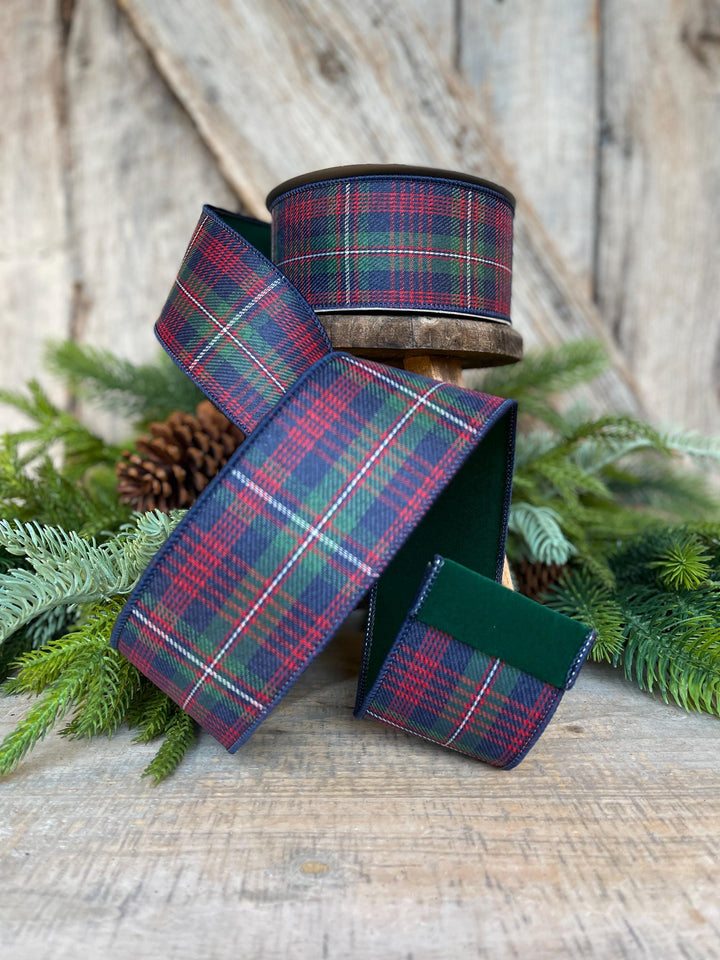 2.5" Blue Westchester Plaid Ribbon, Farrisilk Ribbon, Traditional Christmas Plaid Ribbon