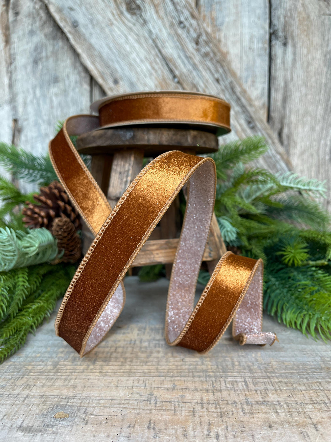 1" Pecan Brown Velvet Ribbon, Farrisilk Ribbon, Brown Ribbon