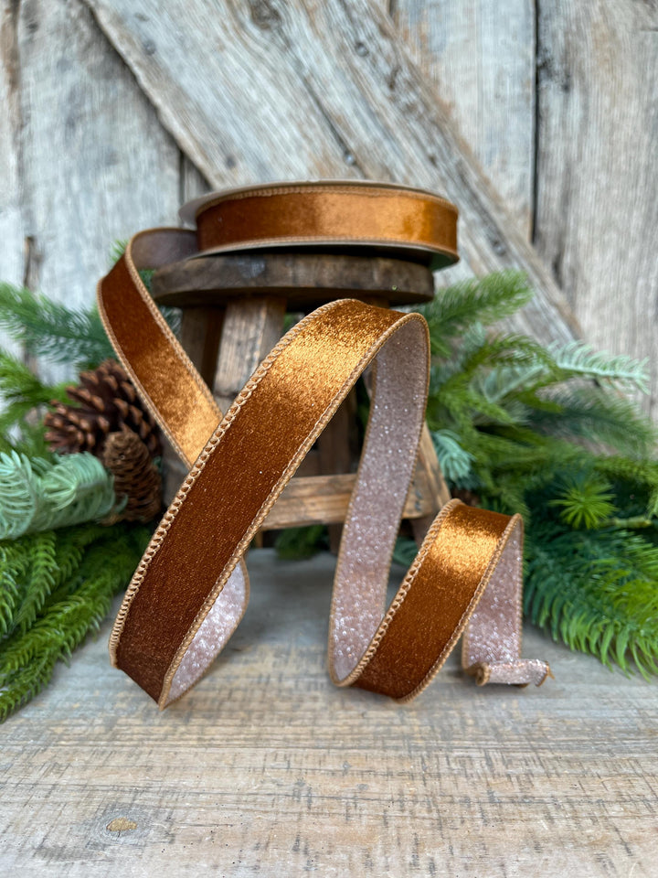 1" Pecan Brown Velvet Ribbon, Farrisilk Ribbon, Brown Ribbon