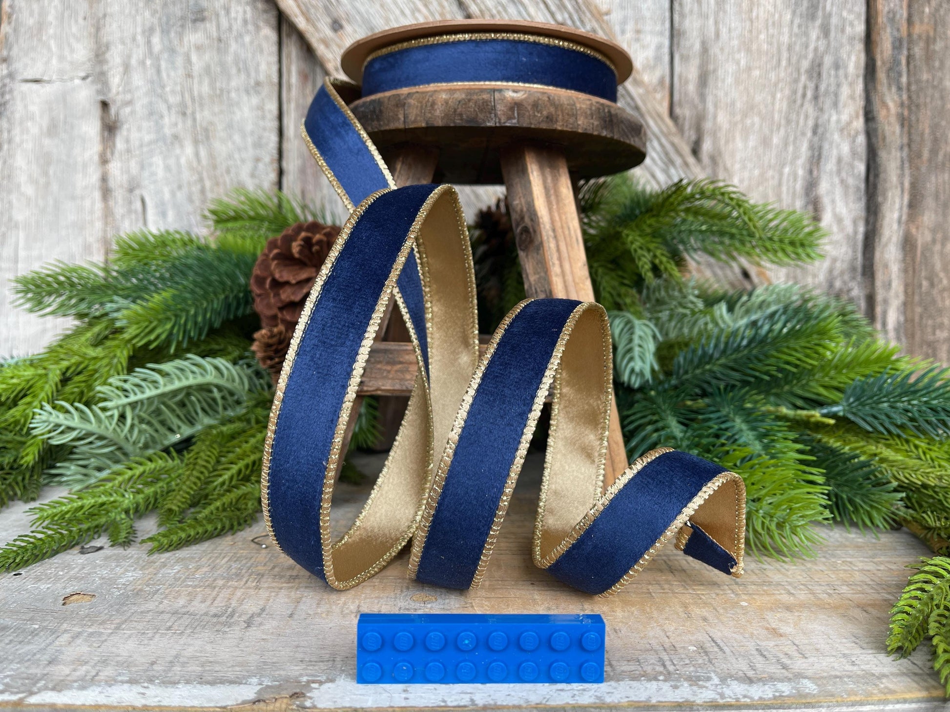1" Navy Blue Velvet Ribbon, Navy Velvet Ribbon, Wired Ribbon