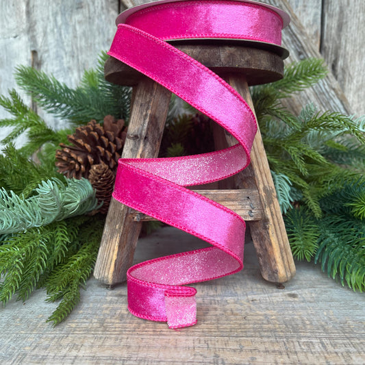 1" Hot Pink Stardust Ribbon, Farrisilk Ribbon, Christmas Ribbon, Narrow Ribbon, Designer Ribbon