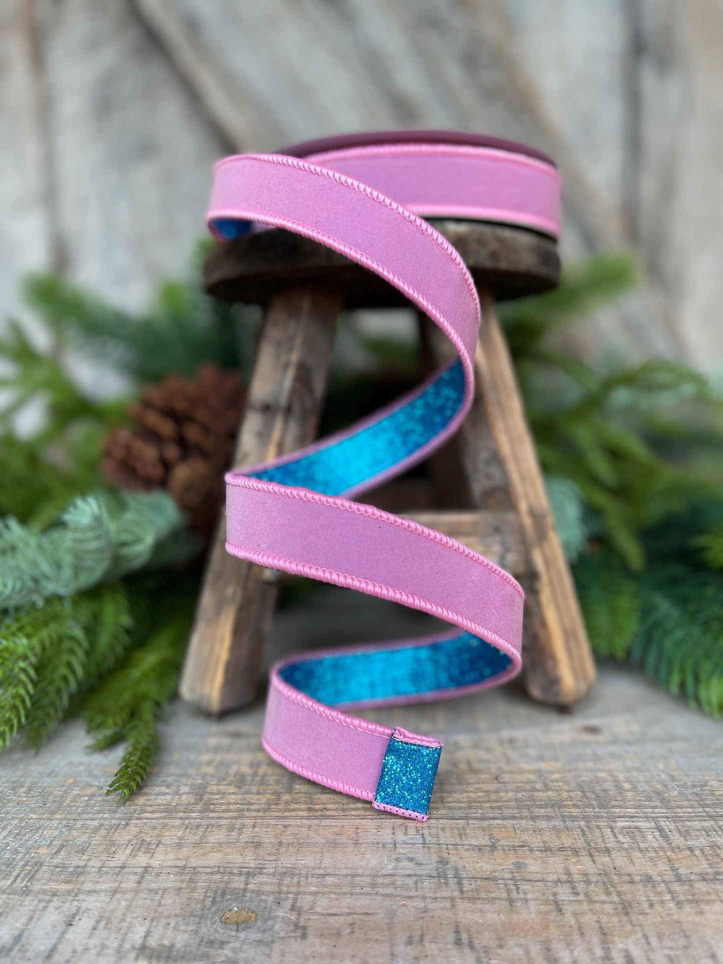 1" Pink & Blue Fusion Ribbon, Farrisilk Ribbon, Light Pink Ribbon