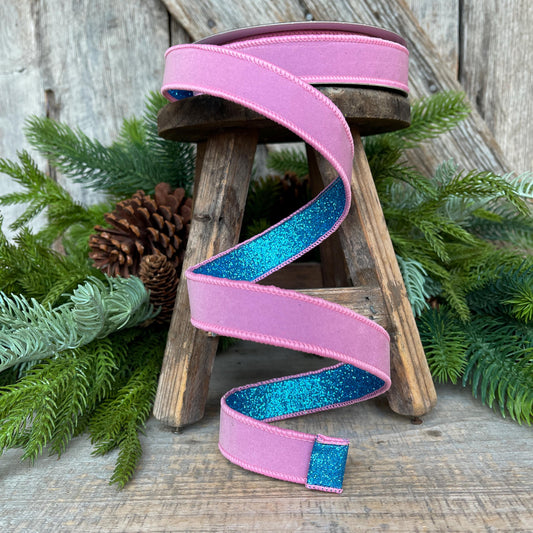 1" Pink & Blue Fusion Ribbon, Farrisilk Ribbon, Light Pink Ribbon, Christmas Ribbon, RS200-14