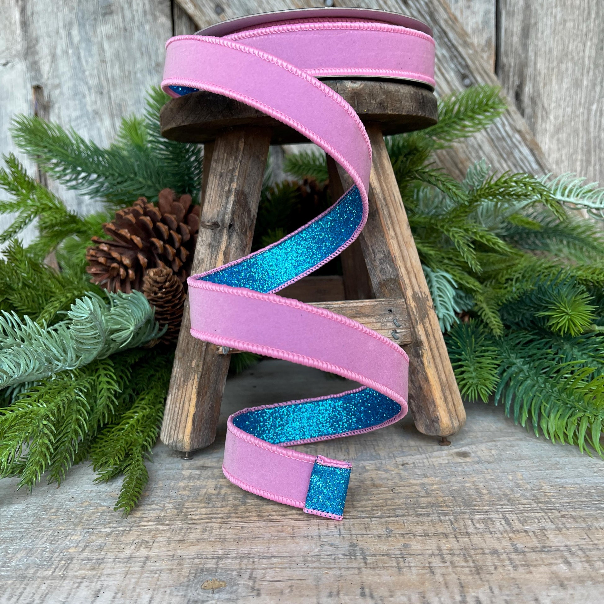 1" Pink & Blue Fusion Ribbon, Farrisilk Ribbon, Light Pink Ribbon, Christmas Ribbon, RS200-14