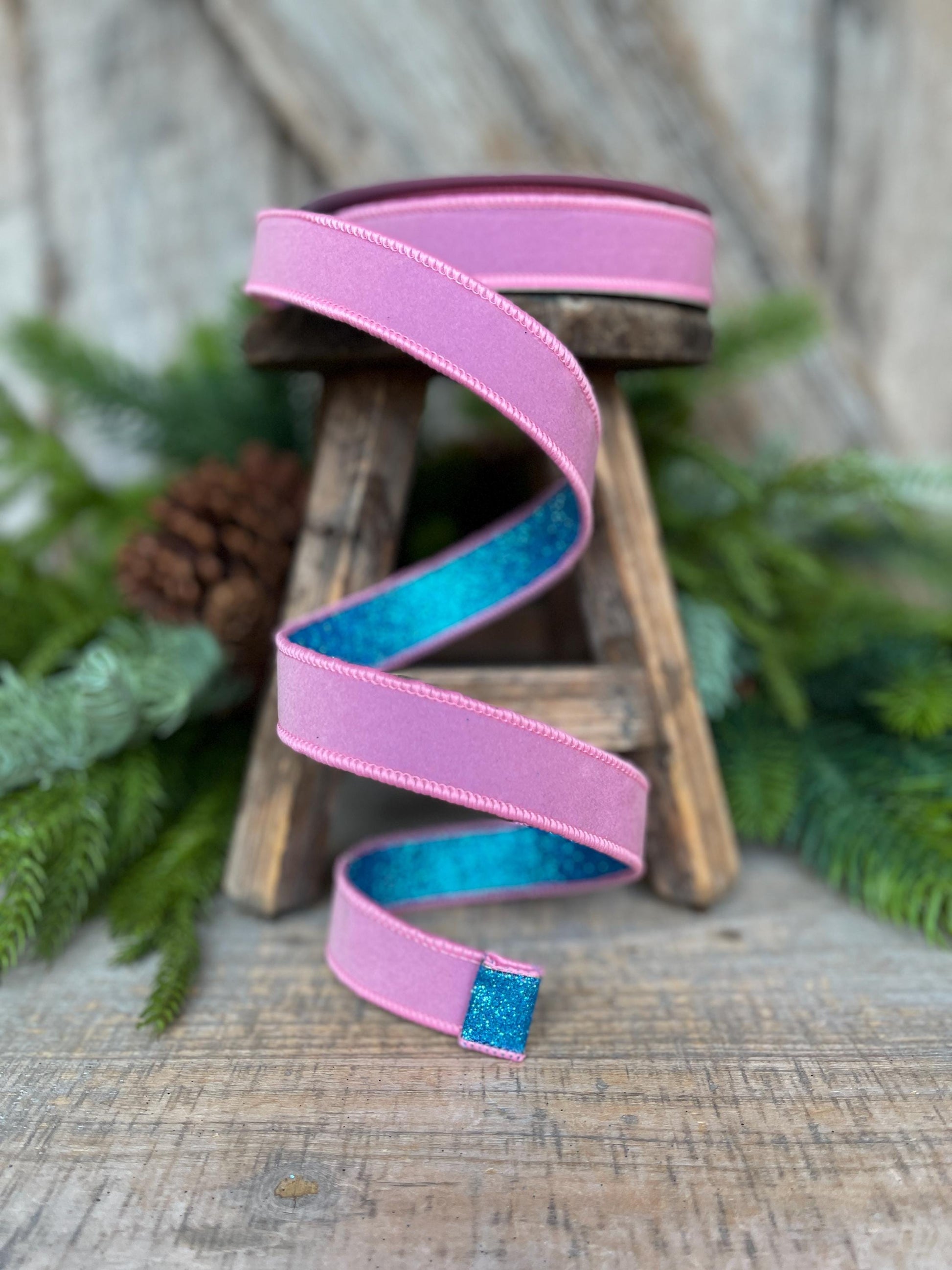 1" Pink & Blue Fusion Ribbon, Farrisilk Ribbon, Light Pink Ribbon, Christmas Ribbon, RS200-14