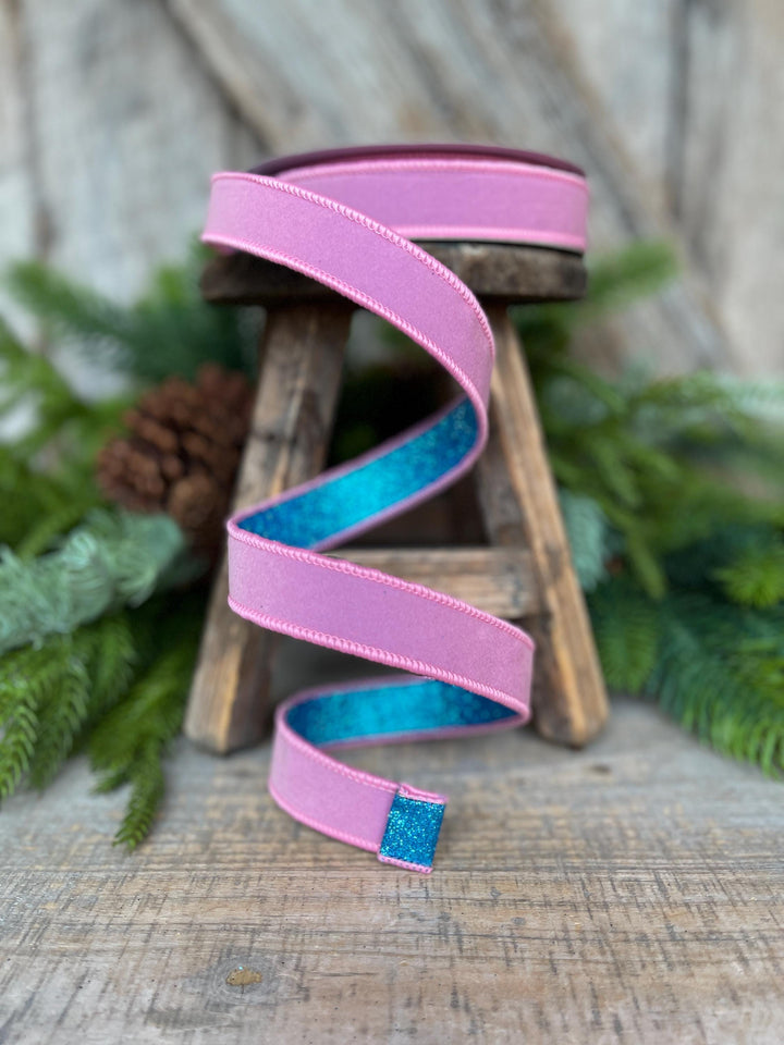 1" Pink &amp; Blue Fusion Ribbon, Farrisilk Ribbon, Light Pink Ribbon