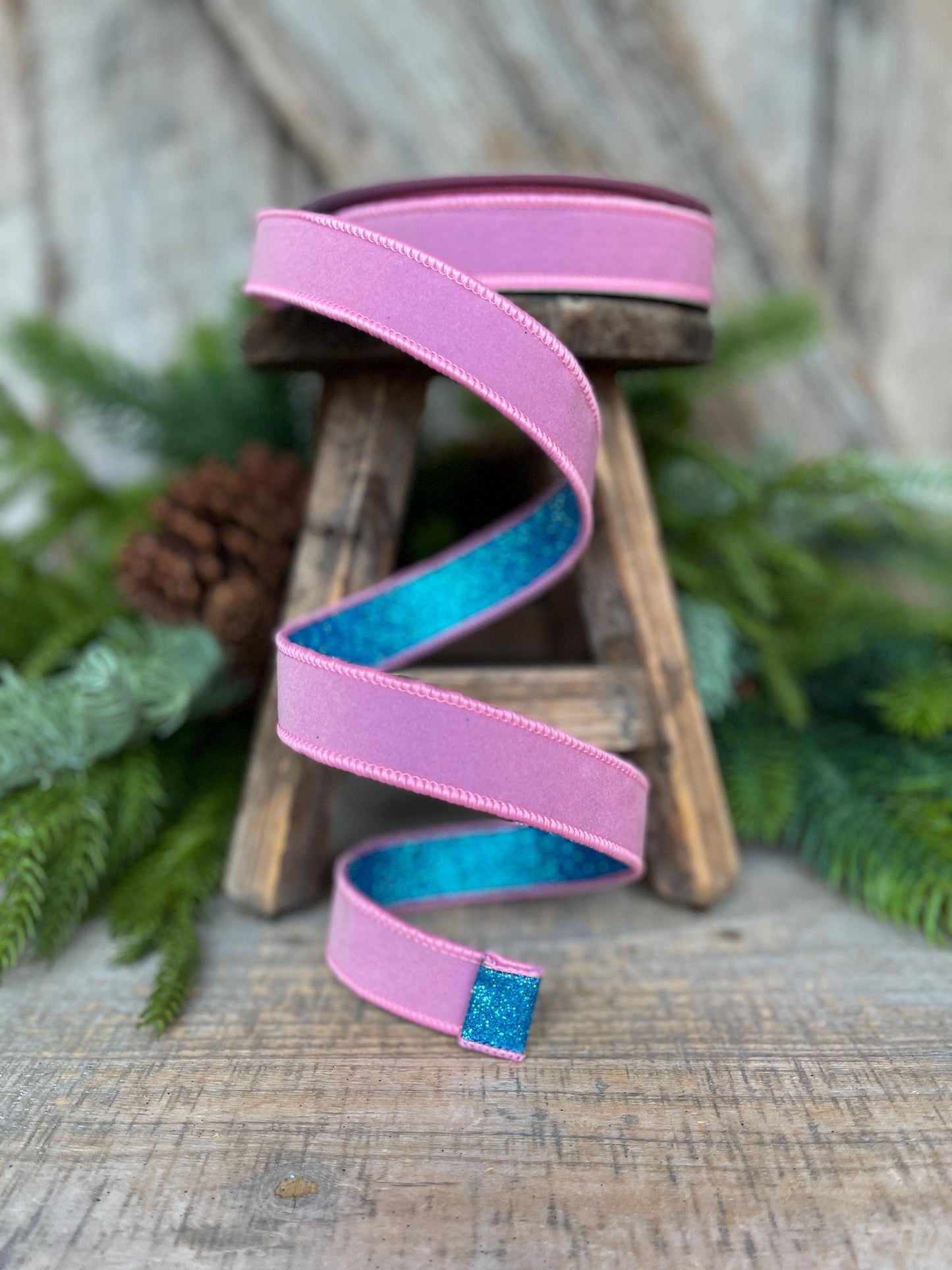 1" Pink & Blue Fusion Ribbon, Farrisilk Ribbon, Light Pink Ribbon