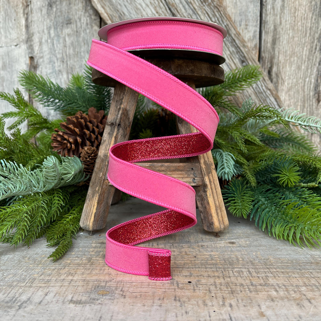 1" Bubblegum Pink &amp; Red Ribbon, Farrisilk Ribbon, Pink and Red Fusion Ribbon