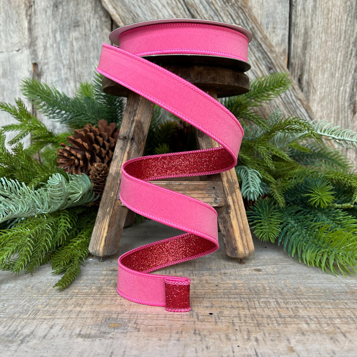 1" Bubblegum Pink &amp; Red Ribbon, Farrisilk Ribbon, Pink and Red Fusion Ribbon