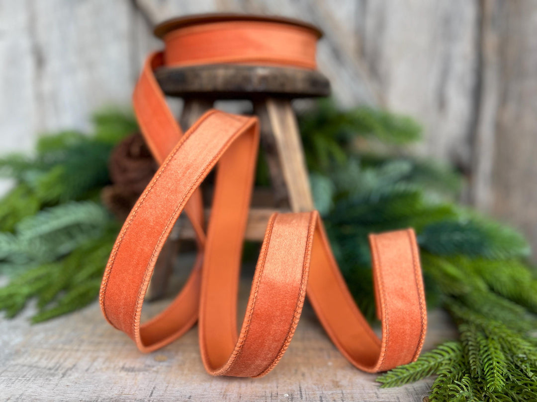 Wired Orange Velvet Ribbon: Fall Halloween Christmas Decor, 1" x 10 Yards