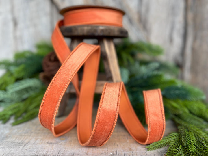 Wired Orange Velvet Ribbon: Fall Halloween Christmas Decor, 1" x 10 Yards
