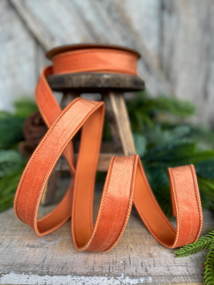 Wired Orange Velvet Ribbon: Fall Halloween Christmas Decor, 1" x 10 Yards