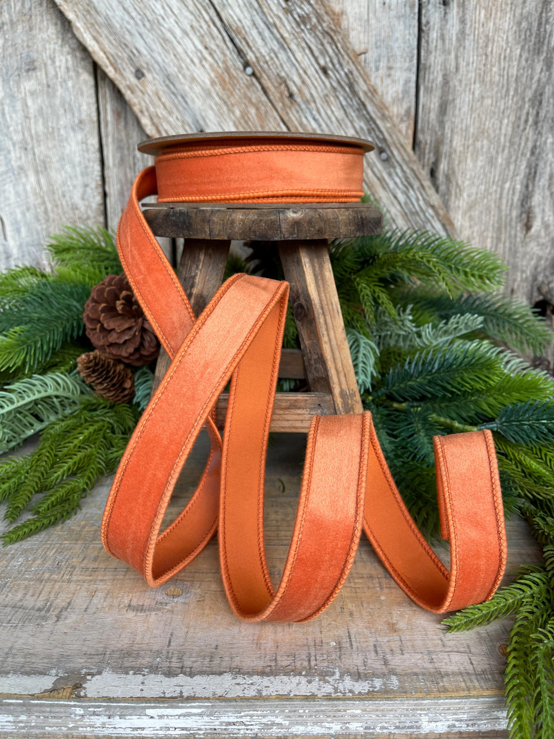 Wired Orange Velvet Ribbon: Fall Halloween Christmas Decor, 1" x 10 Yards