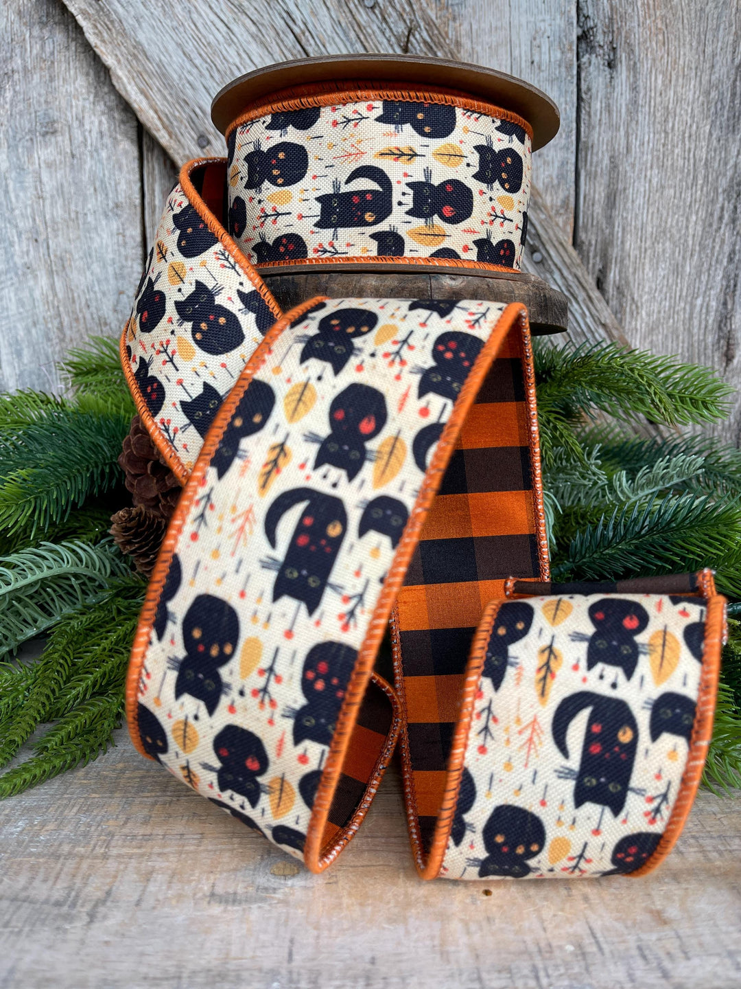 Halloween Black Cat Ribbon: Vintage Wired Edge, 2.5 Inch, 10 Yards