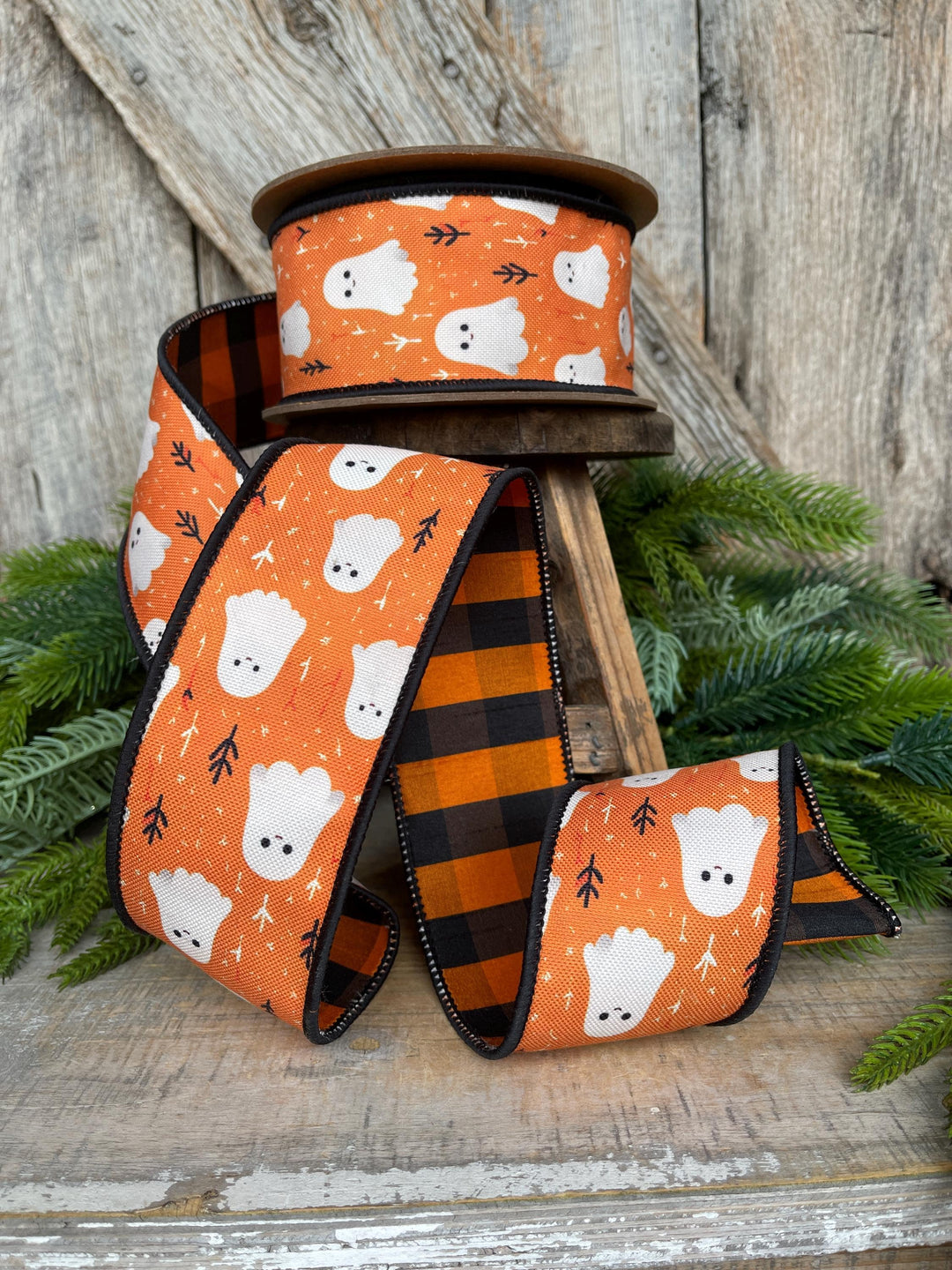 Vintage Halloween Ghost Ribbon - 2.5" Wired Edge