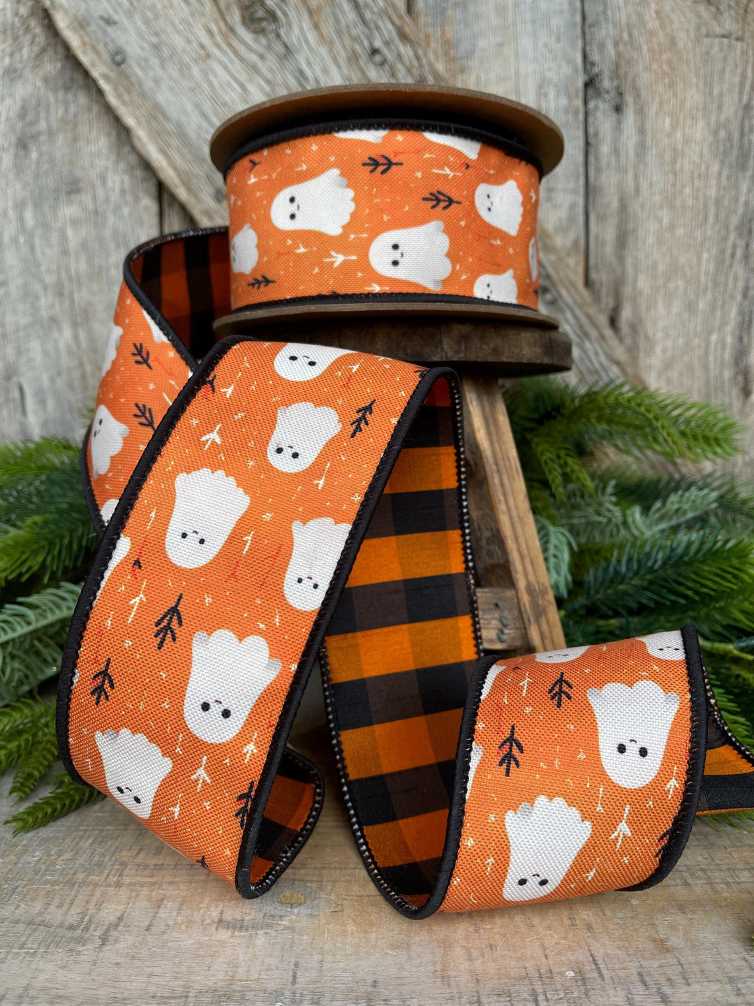 Vintage Halloween Ghost Ribbon - 2.5" Wired Edge