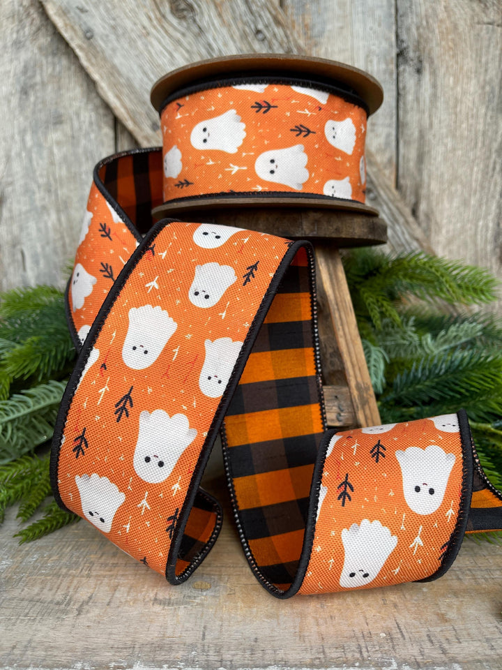 Vintage Halloween Ghost Ribbon - 2.5" Wired Edge