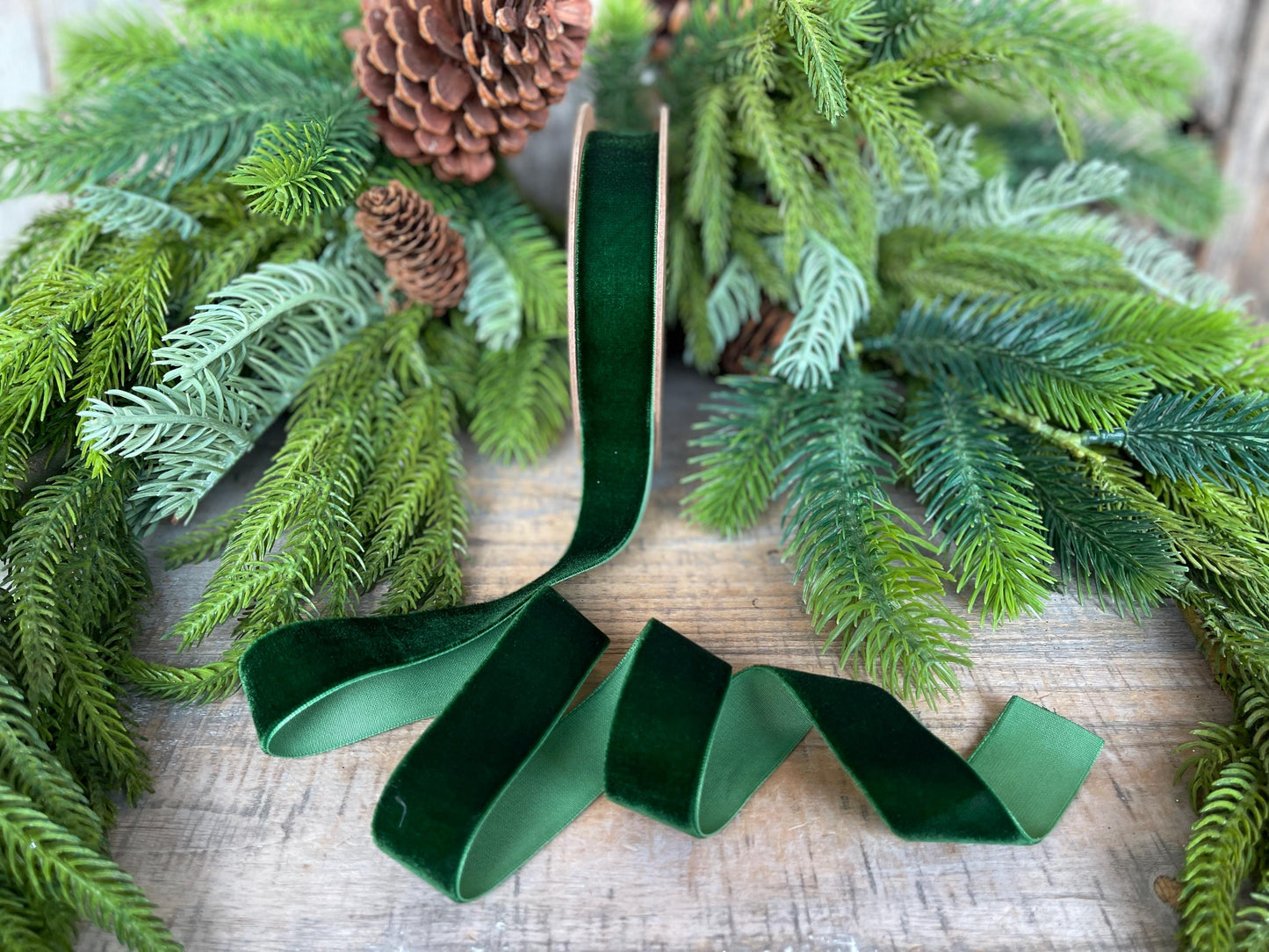 1” Emerald Green Velvet Ribbon, Unwired Ribbon, Christmas ribbon, Dark Green Velvet Ribbon