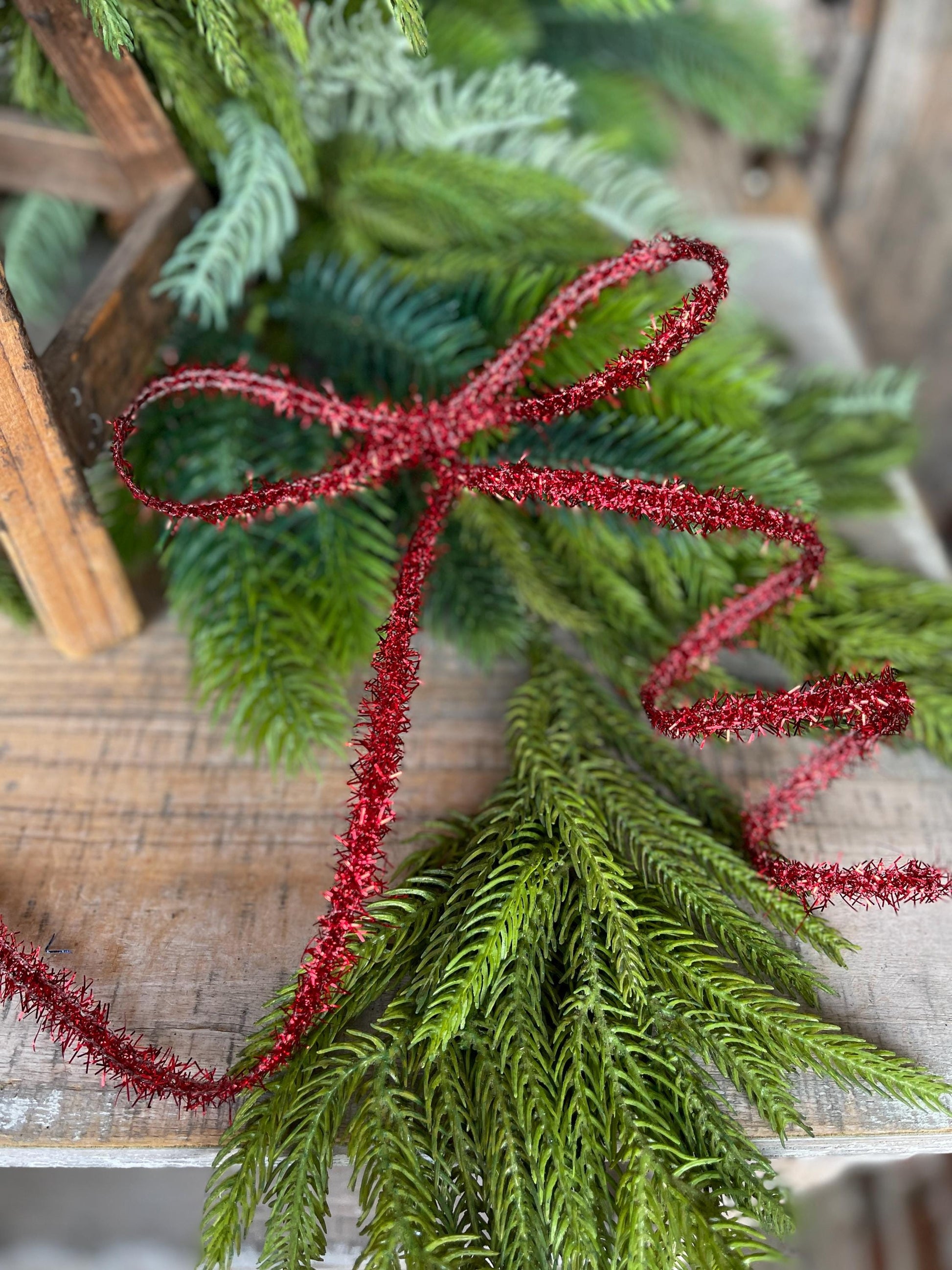 3/8" Red Tinsel Ribbon, Red Ribbon, Christmas Ribbon, Gift Wrap Ribbon
