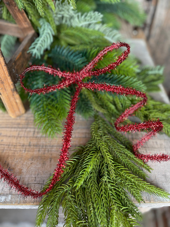 Red Tinsel Christmas Ribbon: 3/8" Wired Gift Wrap