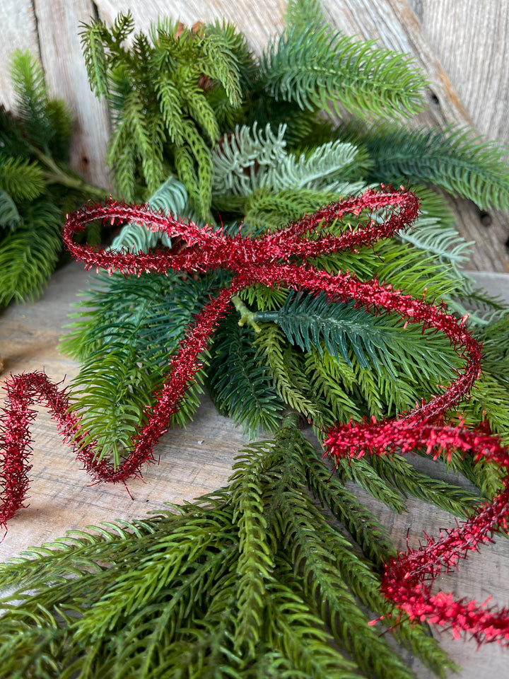 Red Tinsel Christmas Ribbon: 3/8" Wired Gift Wrap