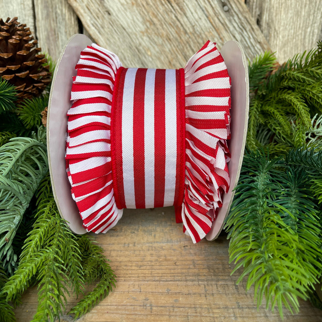 4.5" Red Ruffle Ribbon, Farrisilk Ribbon, Red Candy Wrap Ruffle Ribbon
