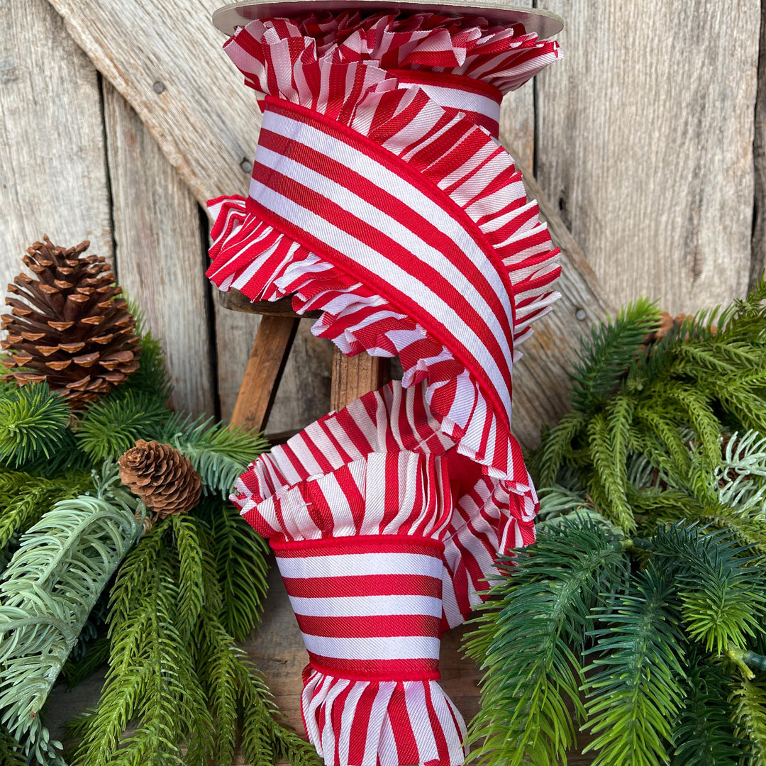 4.5" Red Ruffle Ribbon, Farrisilk Ribbon, Red Candy Wrap Ruffle Ribbon