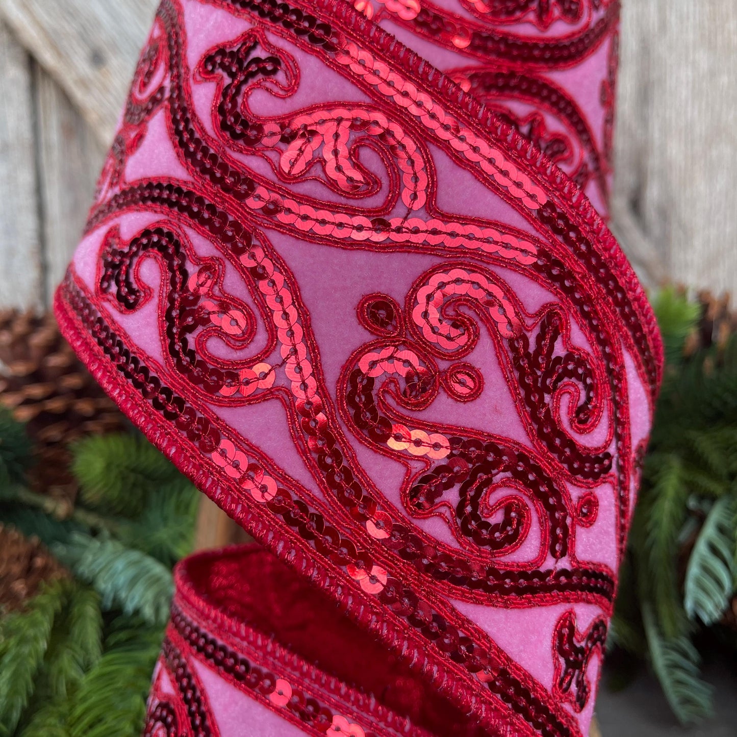 Hot Pink Sequin Ribbon: 4" Wired Christmas Tree Ribbon