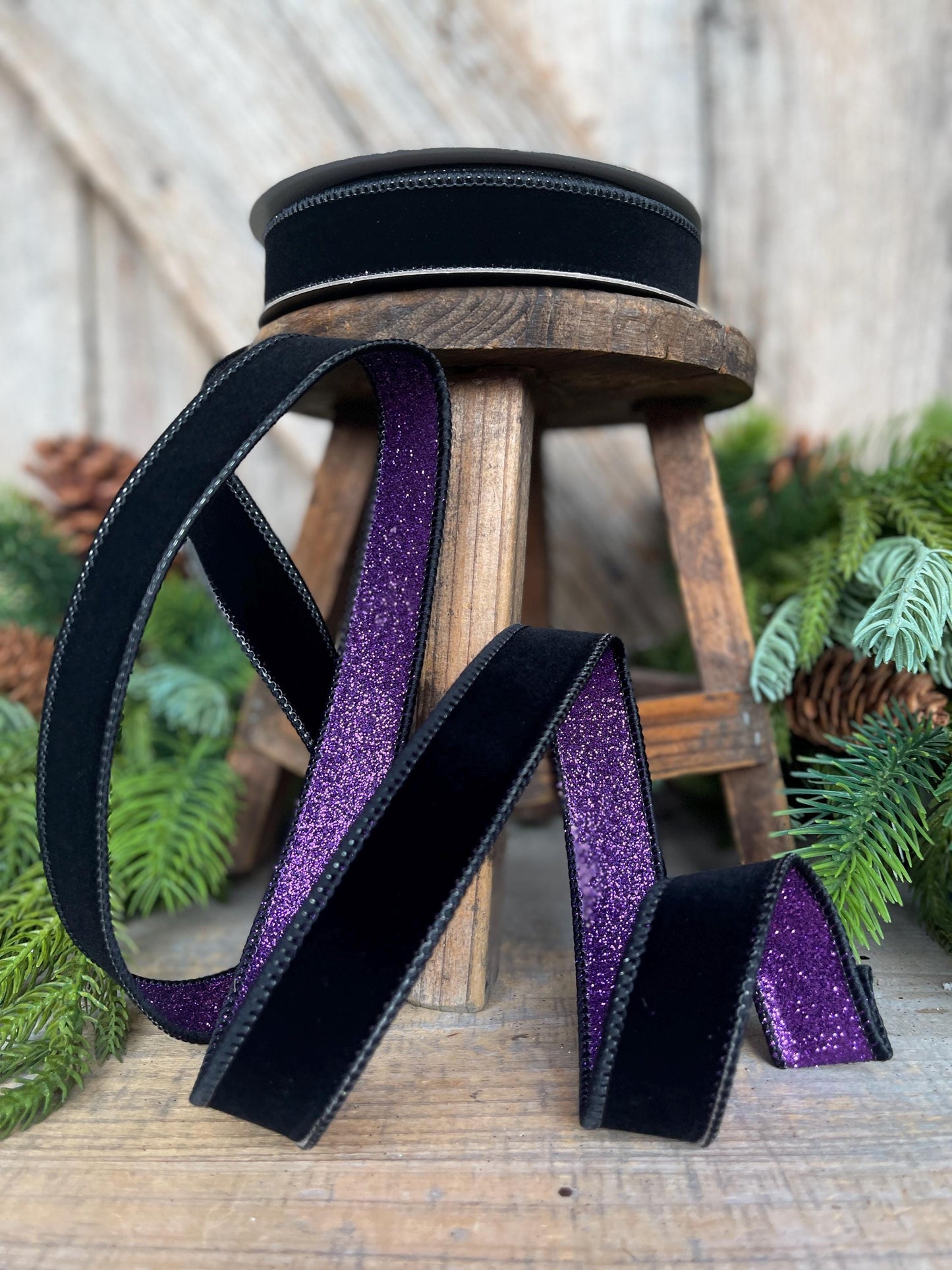 Black & Purple Fusion Ribbon: 1" Farrisilk Halloween Ribbon
