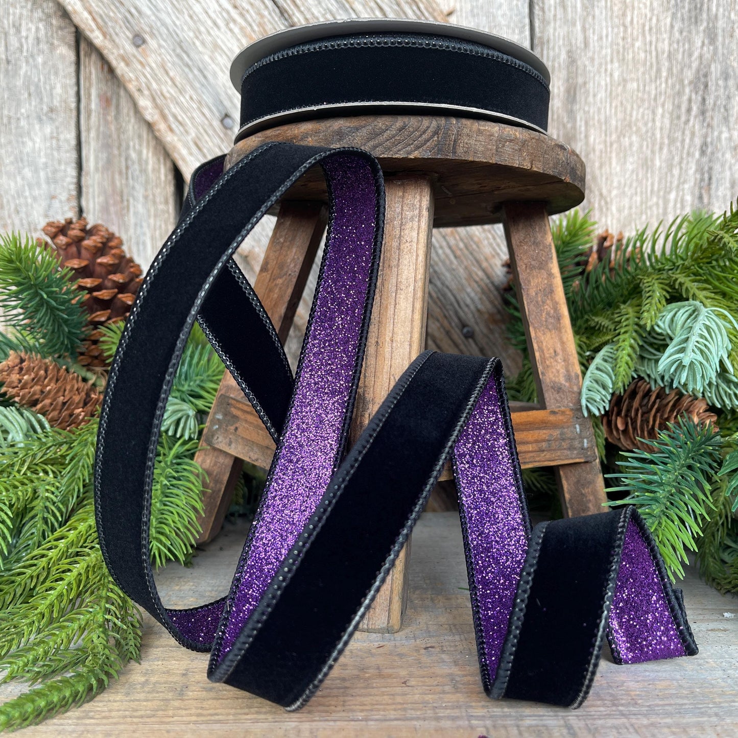 1" Black & Purple Fusion Ribbon, Farrisilk Ribbon, Halloween Ribbon, RS200-86