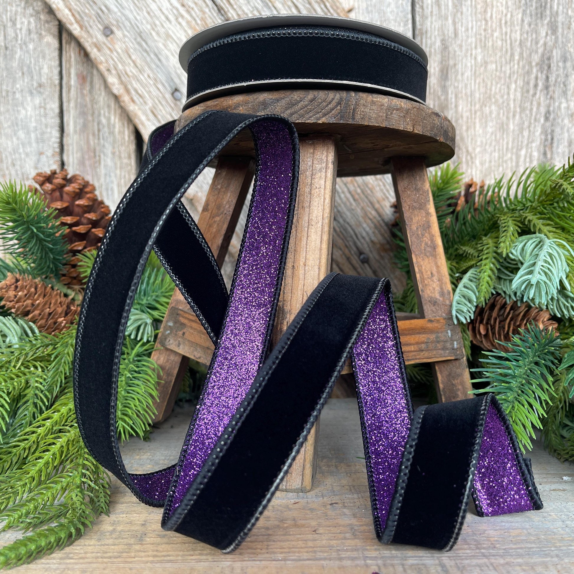 1" Black & Purple Fusion Ribbon, Farrisilk Ribbon, Halloween Ribbon, RS200-86