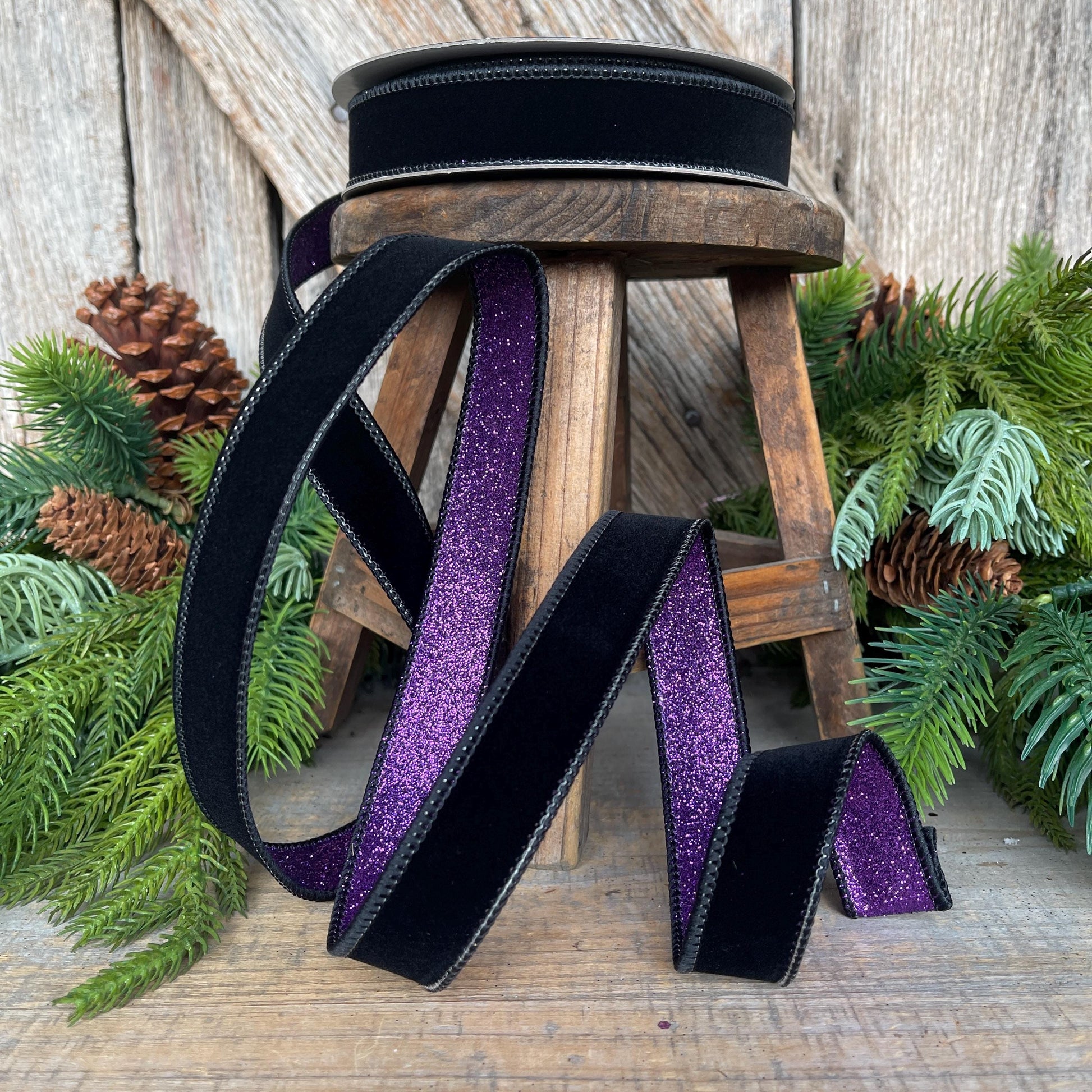 Black & Purple Fusion Ribbon: 1" Farrisilk Halloween Ribbon