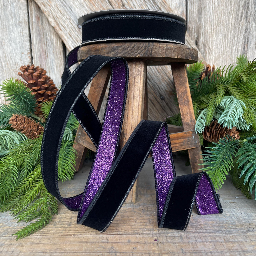 Black &amp; Purple Fusion Ribbon: 1" Farrisilk Halloween Ribbon