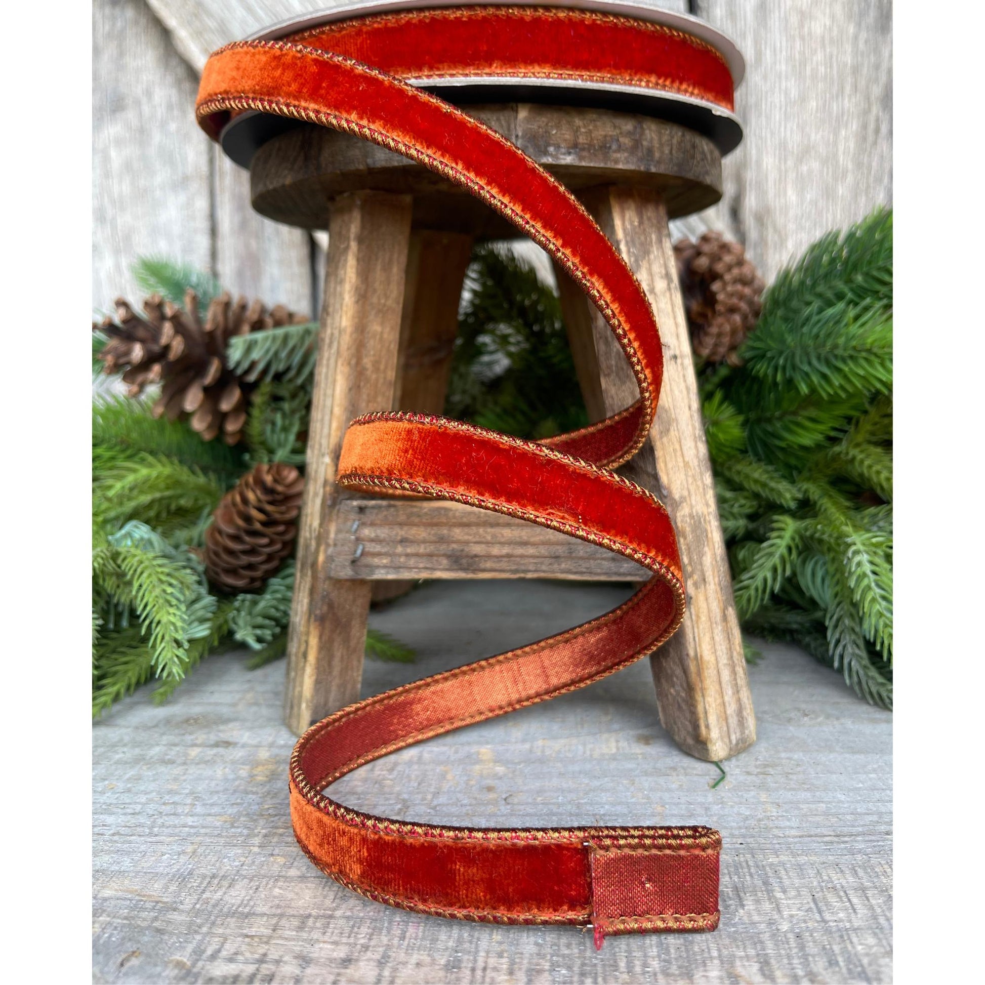 3/4" Cinammon Velvet Ribbon, Farrisilk Ribbon, Fall Ribbon